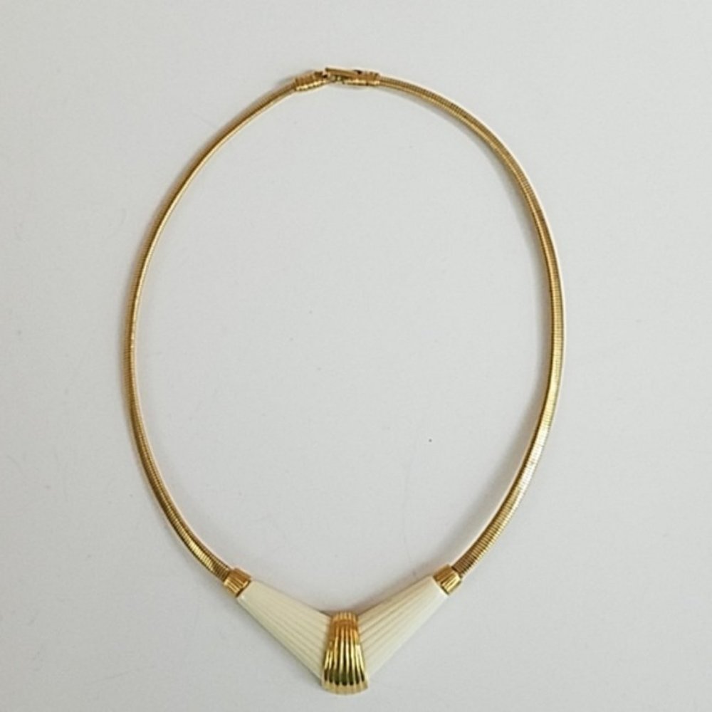 Gold Tone and White Necklace